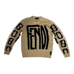Fendi Men's Logo Sweater in Beige with Black Accents, size IT 46 or US Small